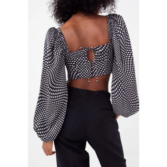 For Love and Lemons Kat Long Sleeve Corset Top Polka Dot XS NWT - Picture 8 of 8